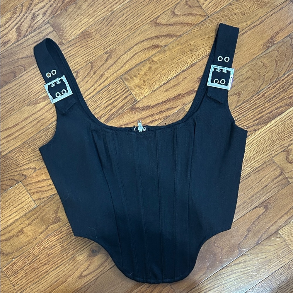 White Fox Boutique Black Tank Top with Silver Buckles